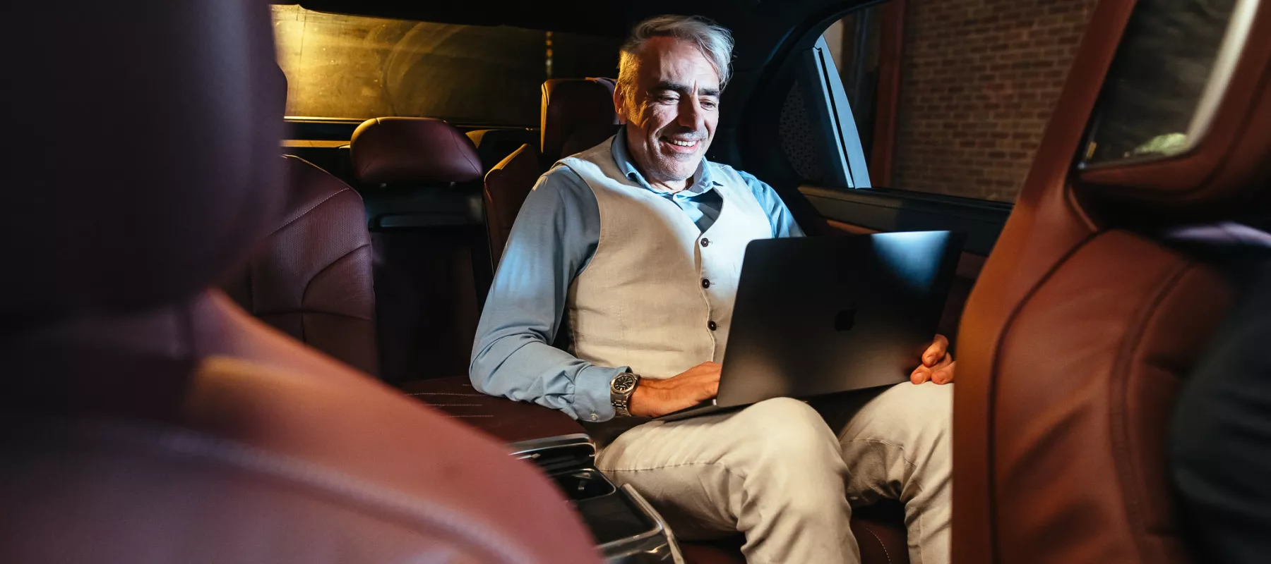 working in car